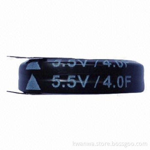 Capacitor Bank with 4.0F Nominal Capacity and 5.5V Voltage, Measures 20.2 x 7.0mm